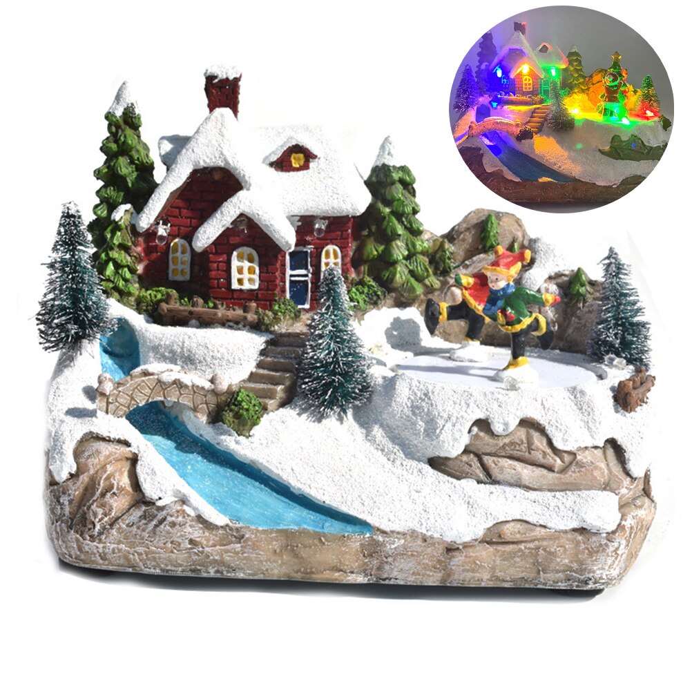 Christmas Snow House Village Decorations with Music LED Light Christmas Village Holiday Festival House Home Decorations