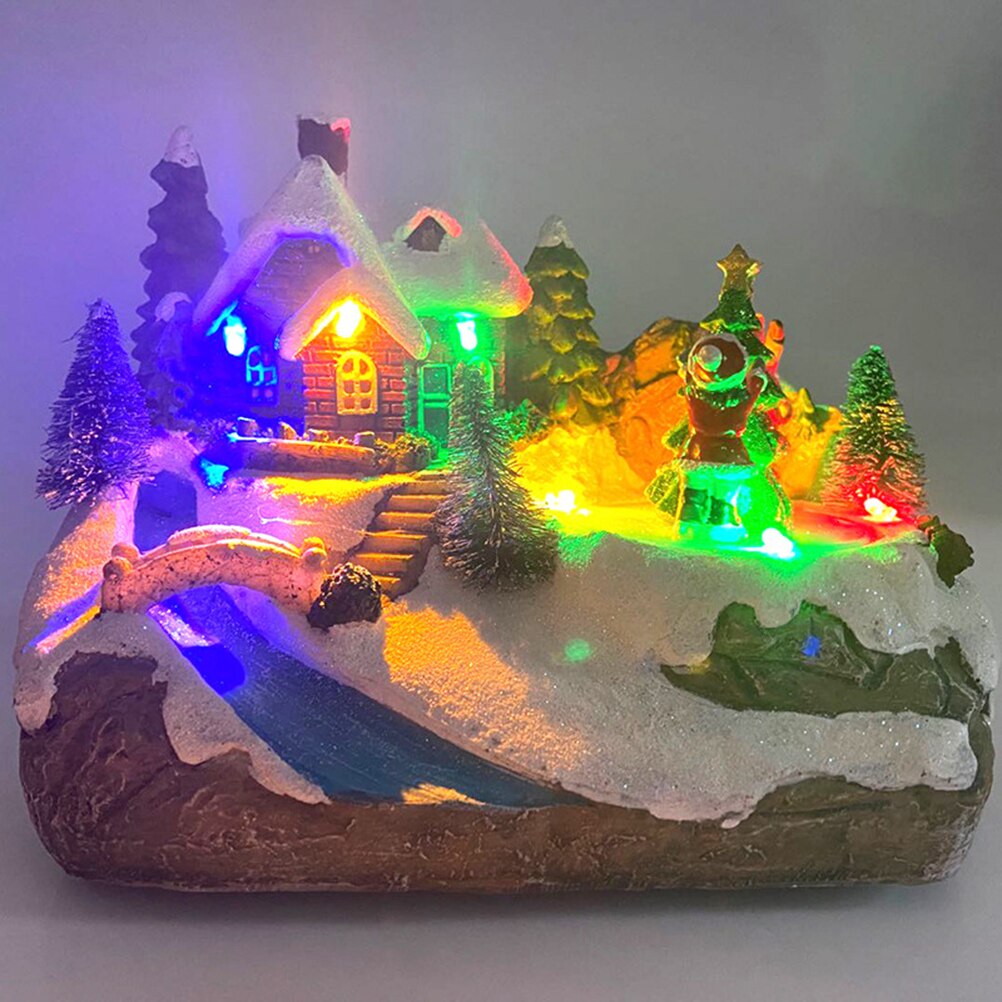 Christmas Snow House Village Decorations with Music LED Light Christmas Village Holiday Festival House Home Decorations