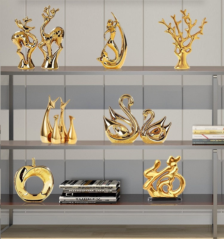 European Creative Ceramics Ornament Home Decoration Crafts TV Cabinet Office Statues Accessories Wedding Gift Figurines