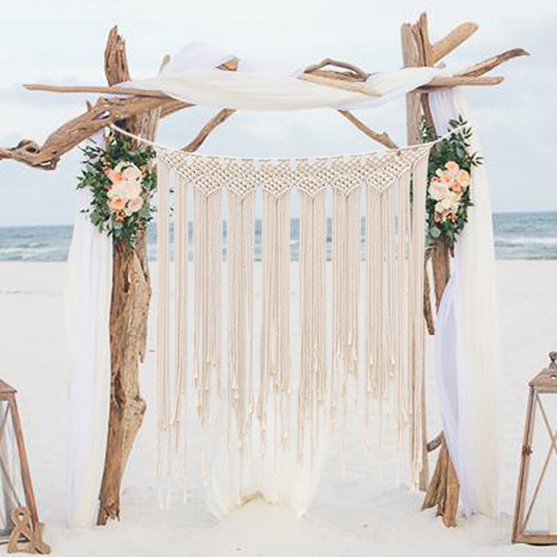 HOOQICT Large Macrame Wall Hanging Fabric Wall Tapestry Wedding Decoration Tenture Boho Decor Furniture Home Room Wall Carpet