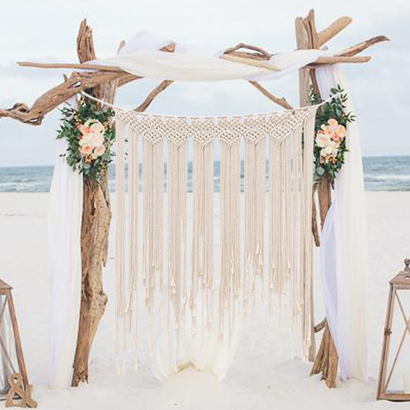 HOOQICT Large Macrame Wall Hanging Fabric Wall Tapestry Wedding Decoration Tenture Boho Decor Furniture Home Room Wall Carpet