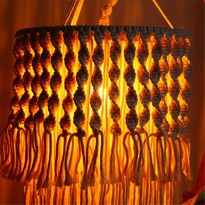 Hand Woven Macrame Lamp Shade Boho Light Cover Tassel Hanging Lamp Home Living Room Dorm Decoration