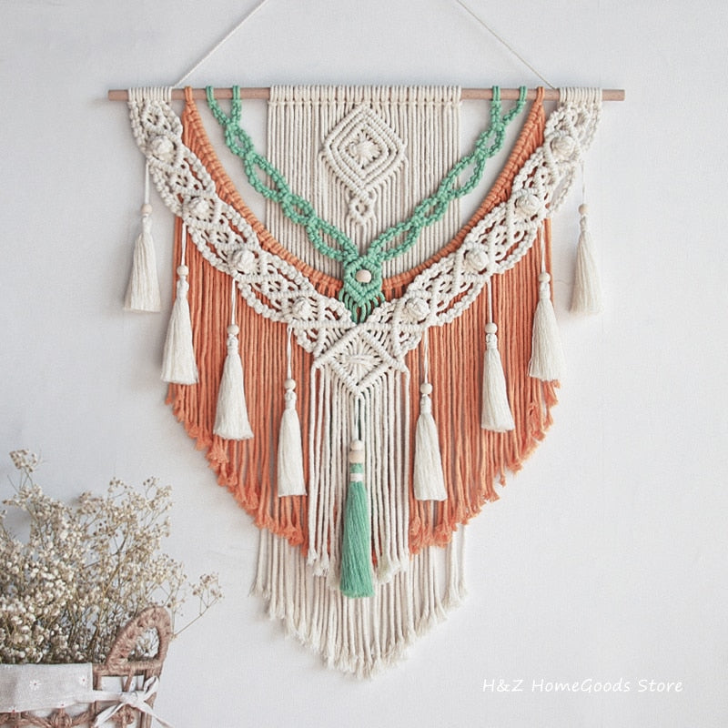 Hand-woven Colour Tapestry Macrame Wall Hanging Art Woven Bohemian Crafts Decoration Gorgeous Tapestry For Home Bedroom 60*75cm
