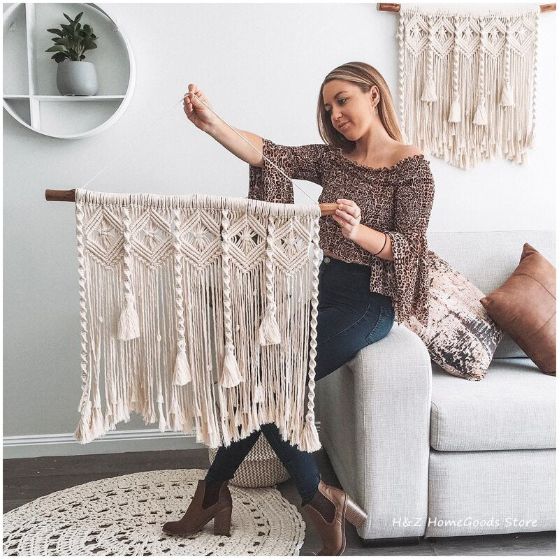 Macrame Bobo Tapestry Wall Hanging Hand-woven Home Decoration Accessories Nordic Art Tassel For Apartment Dorm Bedroom