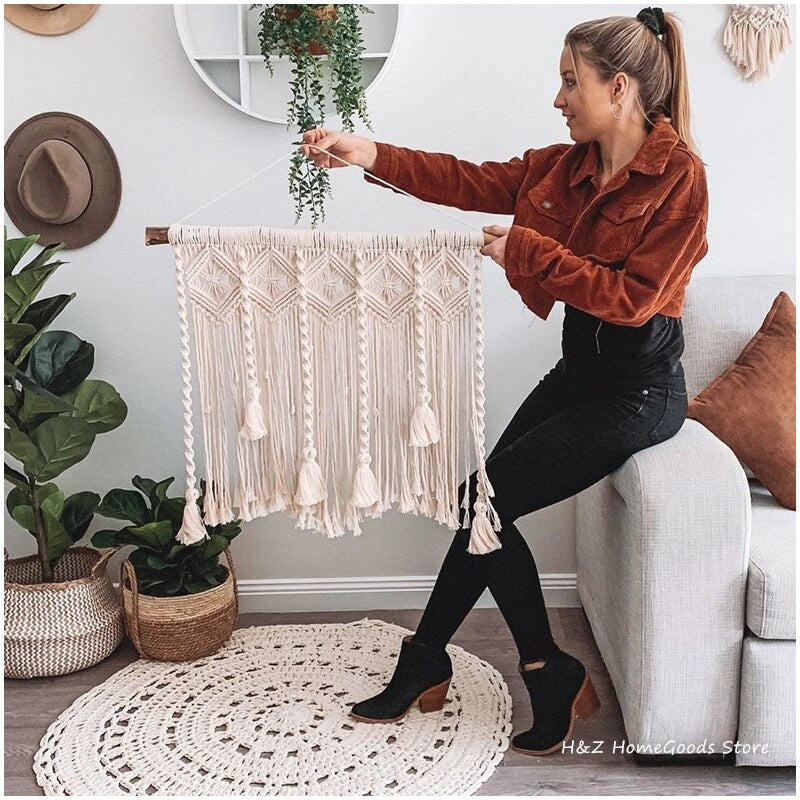 Macrame Bobo Tapestry Wall Hanging Hand-woven Home Decoration Accessories Nordic Art Tassel For Apartment Dorm Bedroom