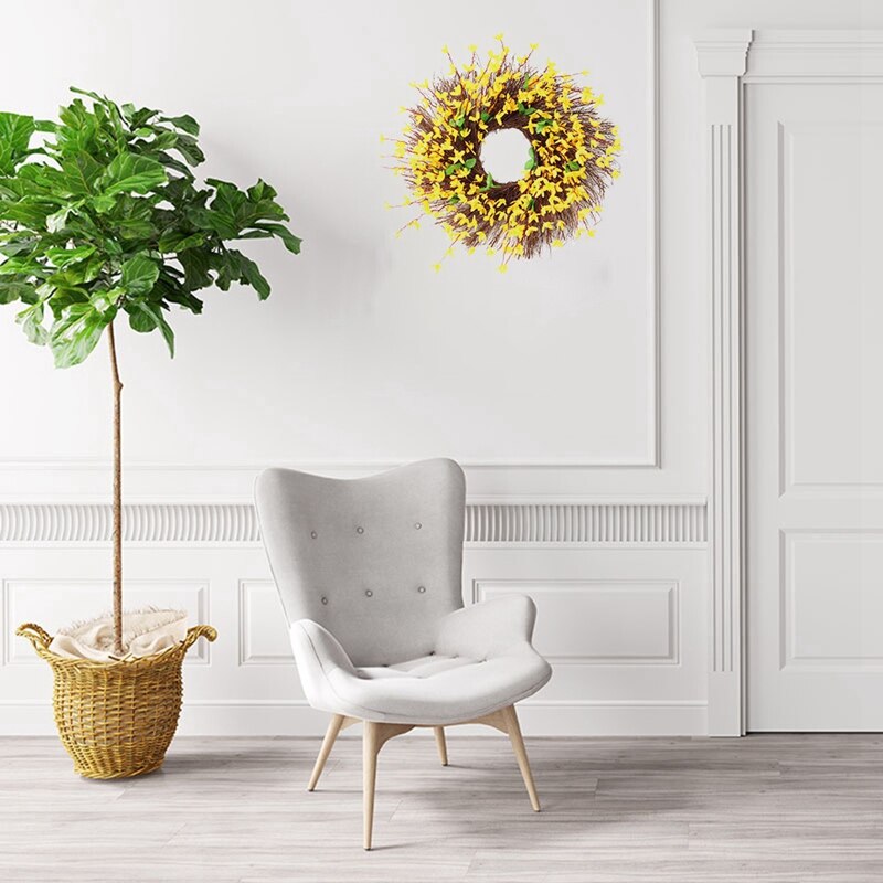 SALE Artificial Forsythia Flower Wreath  Hanging Wreath Door Wreath Spring Summer Wreath for Front Door Wedding Home Decor