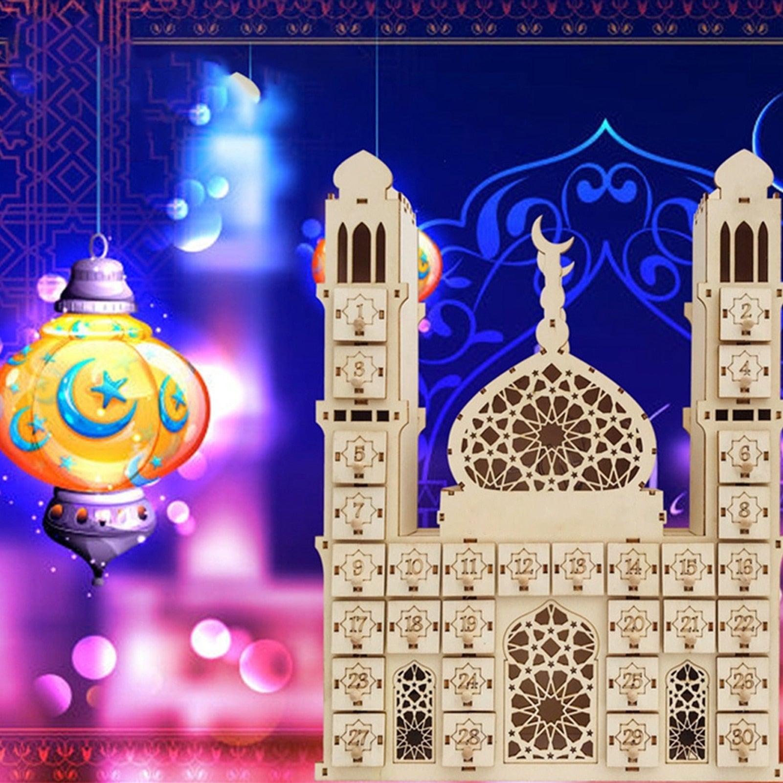 Wooden craft decorations custom Eid Mubarak Ramadan 3D puzzle castle LED lighting decorations home living room decorations