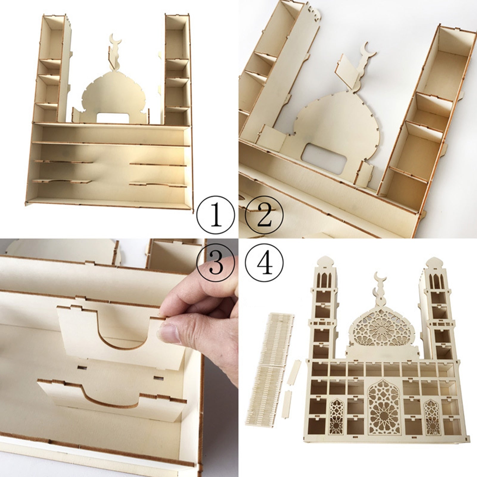 Wooden craft decorations custom Eid Mubarak Ramadan 3D puzzle castle LED lighting decorations home living room decorations