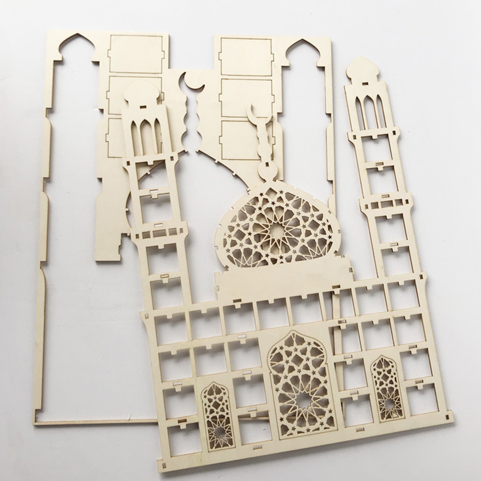 Wooden craft decorations custom Eid Mubarak Ramadan 3D puzzle castle LED lighting decorations home living room decorations