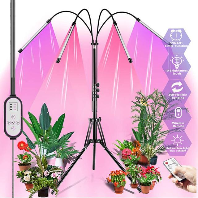 Plant Grow LED Light for Indoor Plants LED Spectrum Grow Lamp with Timer wor Seedling Dual Controllers Auto On/Off Adjustable Stand 4 Head Gooseneck