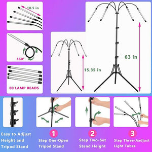 Plant Grow LED Light for Indoor Plants LED Spectrum Grow Lamp with Timer wor Seedling Dual Controllers Auto On/Off Adjustable Stand 4 Head Gooseneck